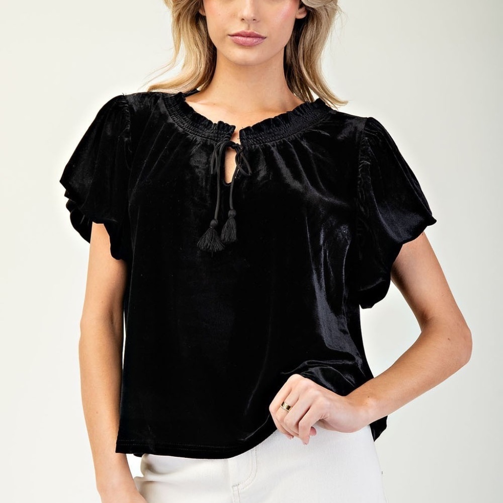 NWT Black Velvet Puff Sleeve Top